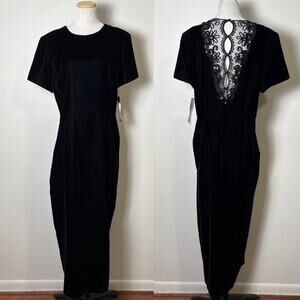 Maggy London Velvet Maxi Lace Back Dress Size 16 Whimsigoth Dark Romantic NWT